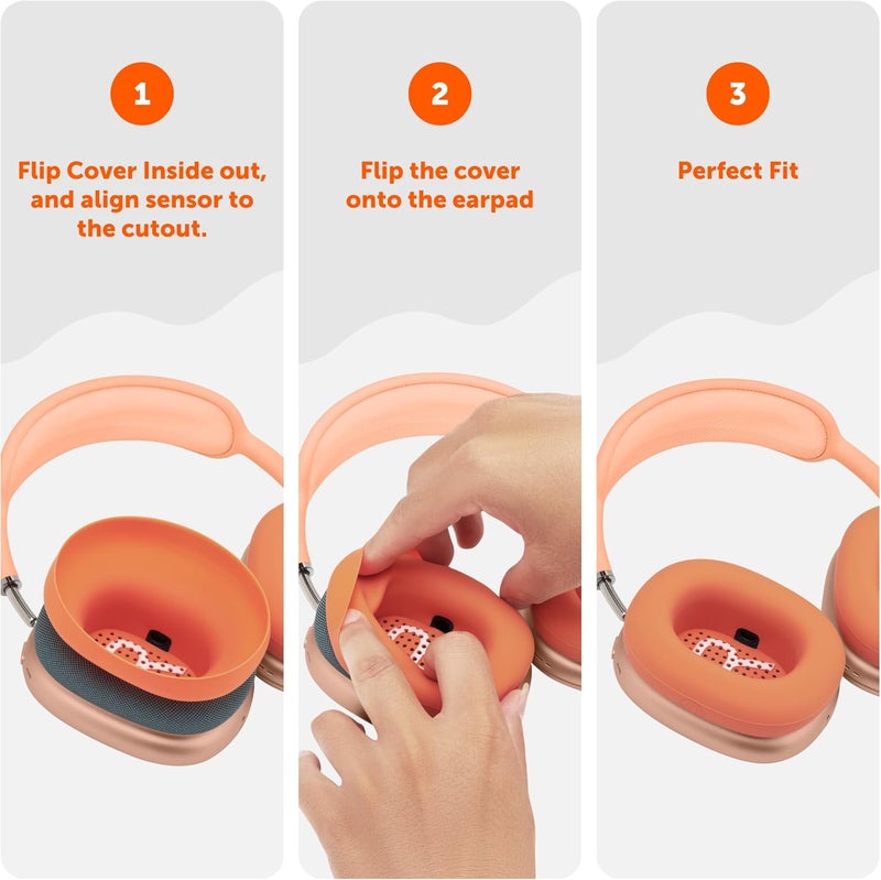 WC SweatZ Max - Patented Protective Earpad Covers for Airpods Max Made by Wicked Cushions | Sweatproof & Easily Washable | Full Earpad Sweat Protection | Orange - Image 5